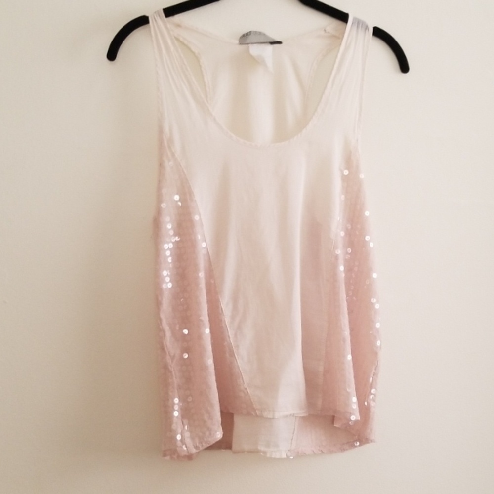 Erin Kleinberg Beige Sequin Racerback Tank XS